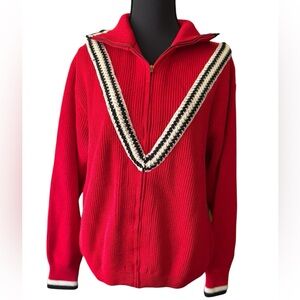 Vintage Avalanche Virgin Wool Red Varsity Stripe Cardigan Sweater Women’s Size L